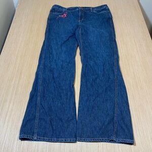 Jones Wear Jeans Womens 14 Blue Wide Leg Floral Embroidered Denim Pants Y2K Boho